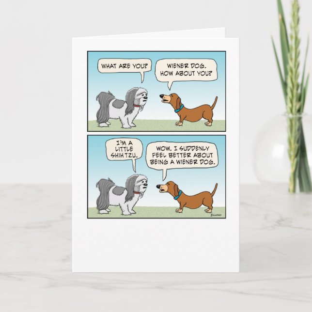 Carte Funny Shih Tzu et Wiener Dog Anniversaire (Devant)