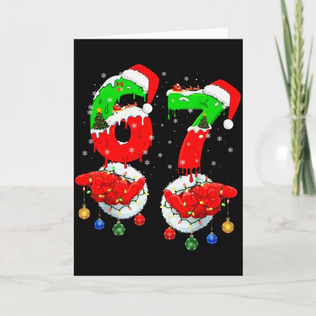 Carte Funny Six Seven 67 Meme 6 7 Christmas Santa Hand B (Devant)