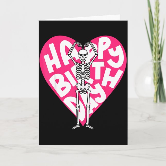 Carte Funny Skeleton Heart Valentine’s Day In Retro Birt (Devant)