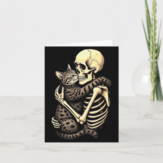 Carte Funny Skeleton Hugging Cat Halloween Cat Lover Mom (Devant)
