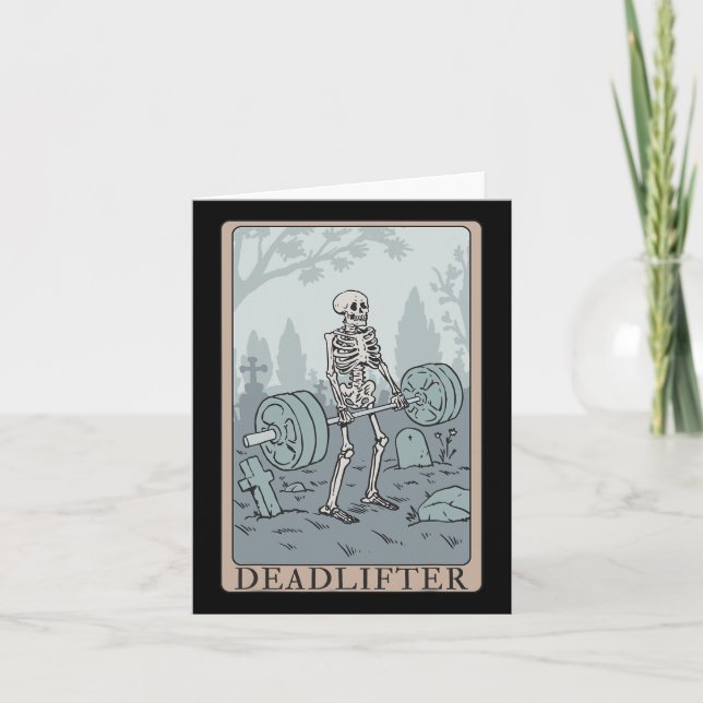 Carte Funny Skeleton Tarot Card Deadlifter Bodybuilding (Devant)