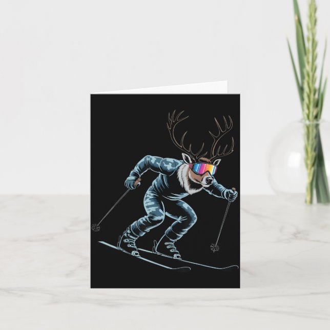 Carte Funny Skiing Reindeer Ski Winter Srt Snowboarder S (Devant)