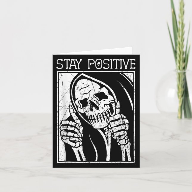 Carte Funny Skull Stay Positive Skeleton Halloween (Devant)
