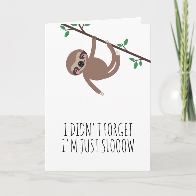 Carte Funny Sloth rose Beldate Anniversaire (Devant)