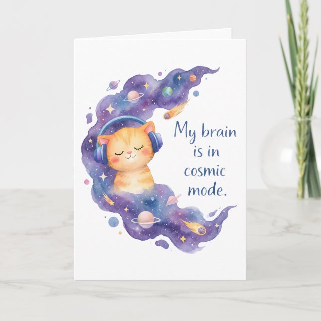 Carte Funny Space Cat My Brain Is In Cosmic Mode Galaxy (Devant)