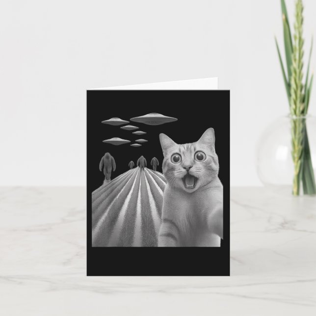 Carte Funny Surpris Selfie Chat Peur Avec Le Pied De Feu (Devant)