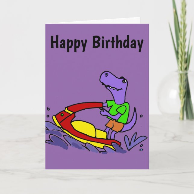 Carte Funny T-rex Dinosaur Jet Skiing Cartoon (Devant)