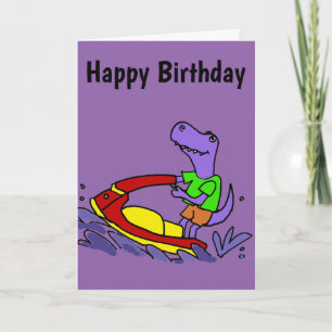 Carte Funny T-rex Dinosaur Jet Skiing Cartoon