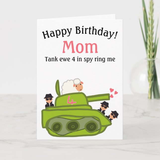 Carte Funny tank ewe mouton jeu de mots caricature maman (Devant)
