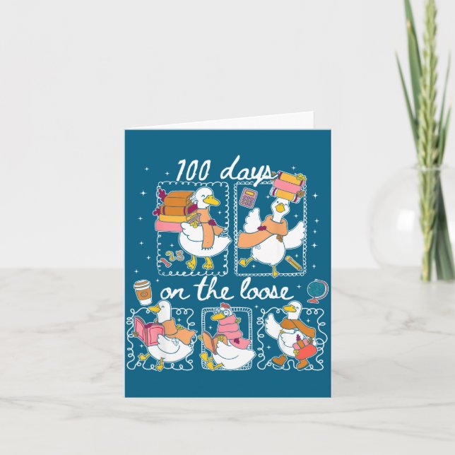 Carte Funny Teachers Silly Goose 100 Day Of School, Goos (Devant)