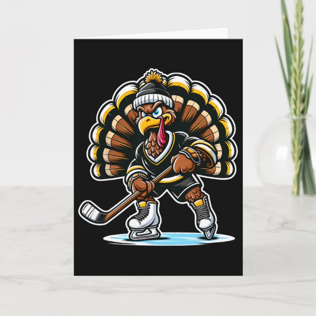 Carte Funny Turkey Playing Ice Hockey Thanksgiving Sport (Devant)
