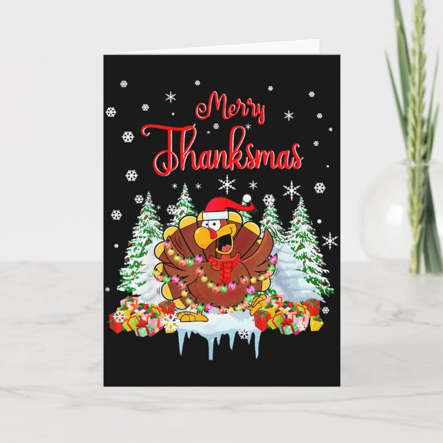 Carte Funny Turkey Santa Merry Thanksmas Christmas Thank (Devant)
