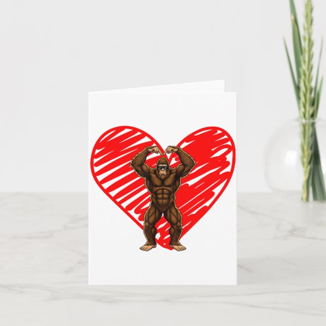 Carte Funny Valentines Day Bigfoot Sungles In Heart Sasq (Devant)