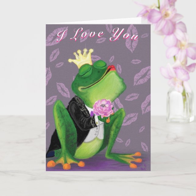 Carte Funny Valentine's Day Card Frog Prince Kissy (Orchidée)