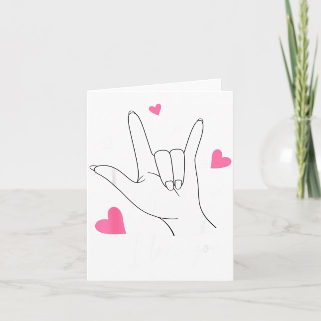Carte Funny Valentines Day Heart I Love You Hand Sign La (Devant)