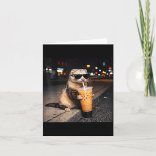 Carte Furet Cool Buvant du Café au Lait Glacé Hommes Fem