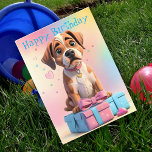 Carte Furry Friends Boxer Puppy et Cadeaux Anniversaire<br><div class="desc">Faites de votre journée spéciale un moment inoubliable avec notre adorable carte d'anniversaire Boxer Puppy ! Cette carte amusante et vibrante présente un mignon chiot Boxer assis au-dessus d'une pile de boîtes-cadeaux rose et bleu avec un arrière - plan rose pastel, bleu et jaune. C'est la façon parfaite de leur...</div>