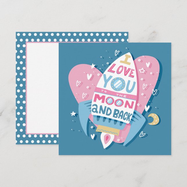 Carte fusée pour la lune Je t'aime (Devant / Derrière)