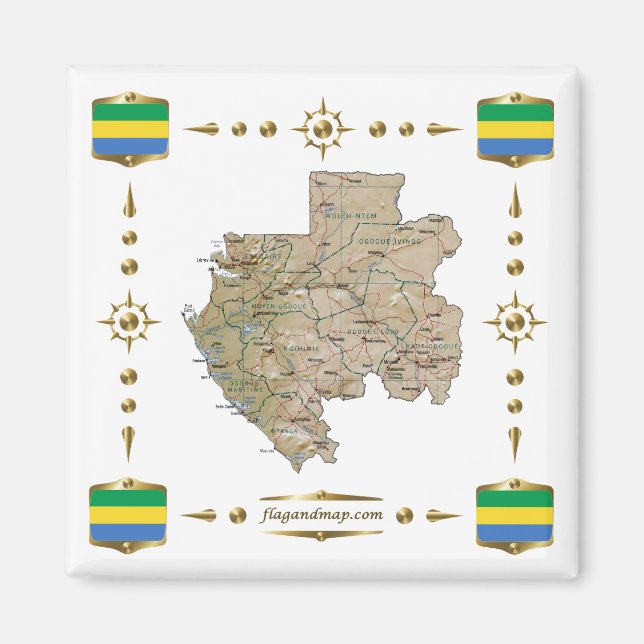 Carte Gabon + Magnet des drapeaux (Devant)