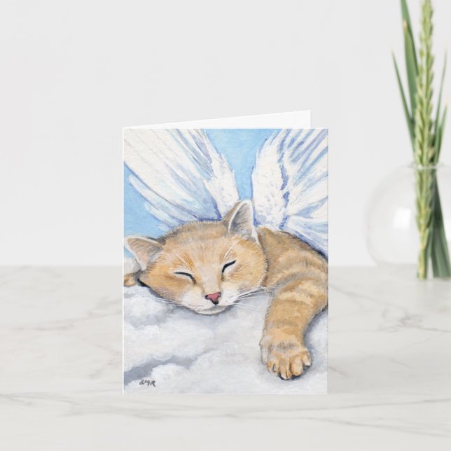 Carte Gabrielle, Chat d'ange dans les nuages Peinture Ca (Devant)