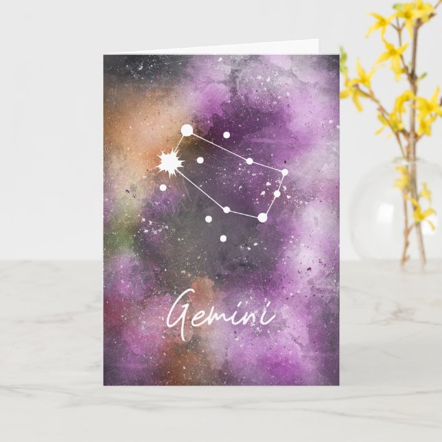 Carte Galaxie violette de la constellation de Gémeaux (Fleur jaune)