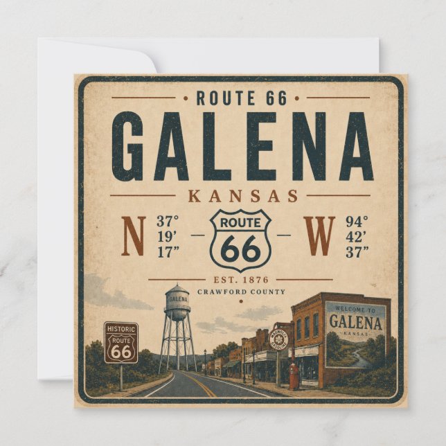 Carte Galena Kansas Route 66 Salutations (Devant)