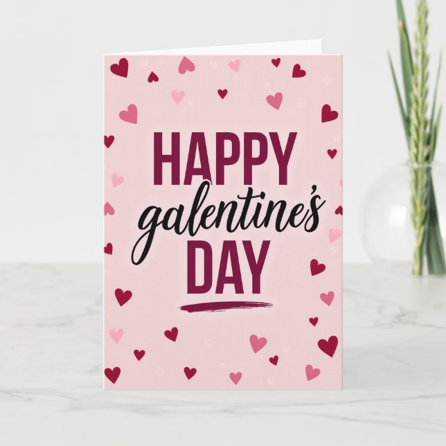Carte Galentines Brushstroke Cœurs Heureuse (Devant)