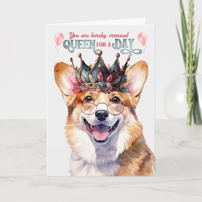 Carte Gallois Corgi Dog Queen pour une journée d'anniver (Devant)