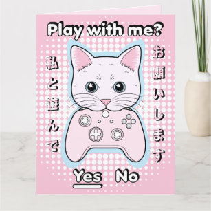 Carte Gamer Japonais Rose Chat Valentine's