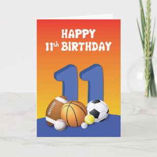Carte Garçon 11e anniversaire Sports Balls