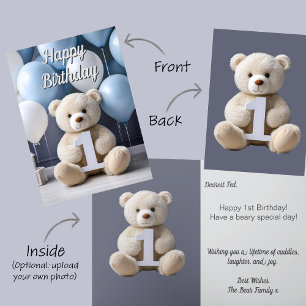 Carte Garçon 1er Anniversaire Mignonne Ours Et Ballons E