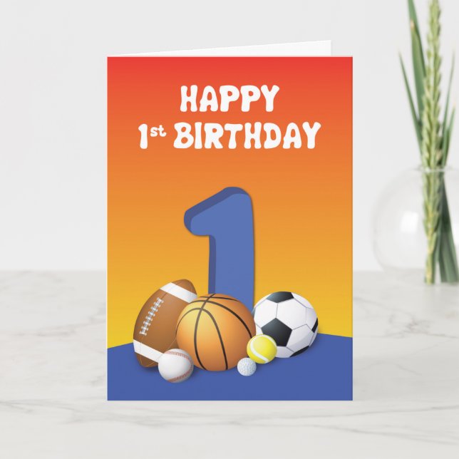 Carte Garçon 1er Anniversaire Sports Balls (Devant)