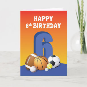 Carte Garçon 6e anniversaire Sports Balls