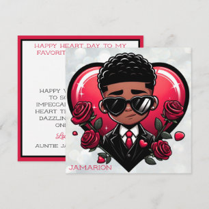 Carte Garçon afro-américain élégant Saint-Valentin cœur