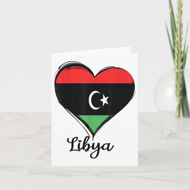 Carte Garçon avec cœur de drapeau libyen Fierté libyenne (Devant)