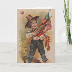 Carte Garçon avec Feux d'Artifice, Drapeau Américain, Im
