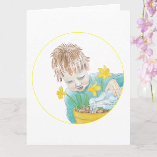 Carte Garçon avec jonquilles   (Orchidée)