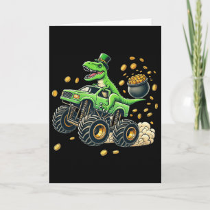 Carte Garçon camion monstre T-rex Saint-Patrick dinosaur