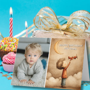 Carte Garçon d'anniversaire Avion jouet Avion Lune Photo