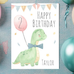 Carte Garçon d'anniversaire dinosaure personnalisé aquar