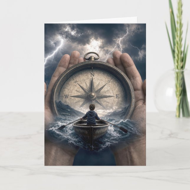 Carte Garçon dans un bateau à rames pensant à vous (Devant)