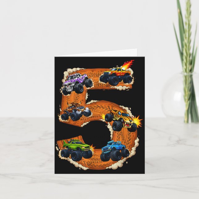 Carte garçon de 5 ans camion monstre bambin 5e anniversa (Devant)