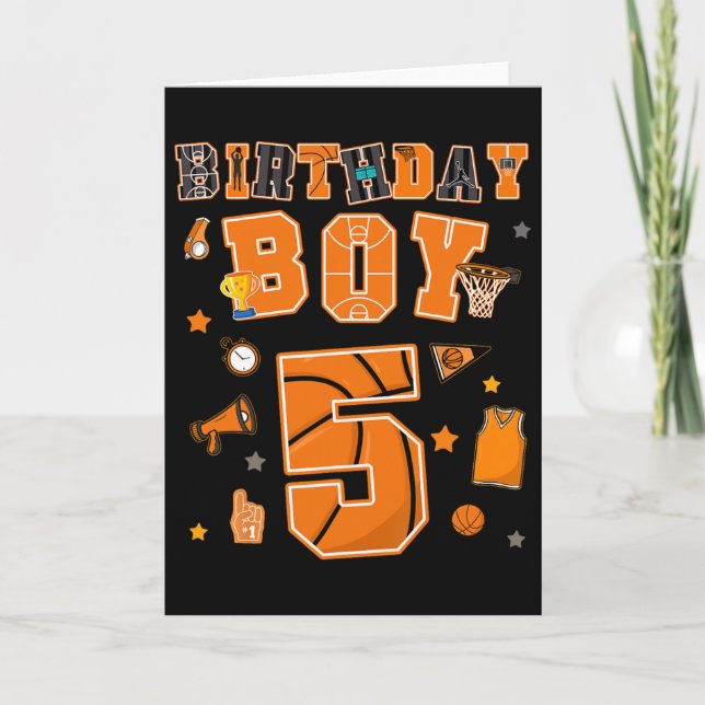 Carte Garçon de 5 ans pour fête d'anniversaire de 5 ans (Devant)