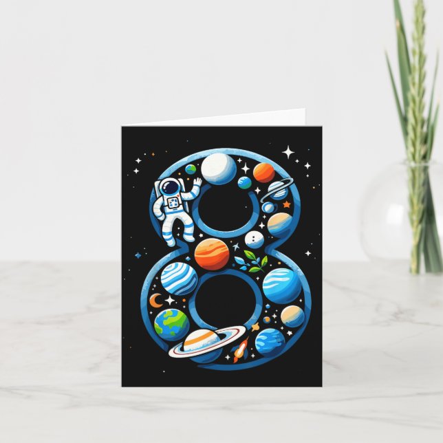 Carte Garçon de 8 ans astronaute dans l'espace pour son  (Devant)