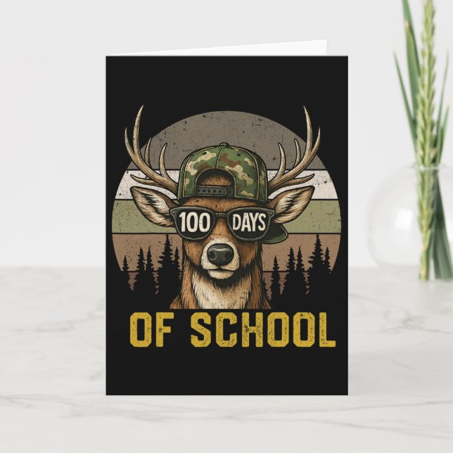 Carte Garçon de chasse de cerf de 100 jours d'école Camo (Devant)