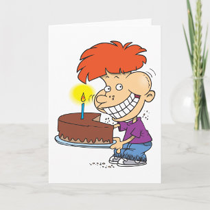 Carte Garçon de dessin animé drôle avec gâteau d'anniver