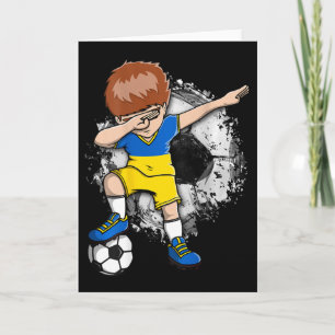 Carte Garçon de football qui Dabbing - Maillot ukrainien