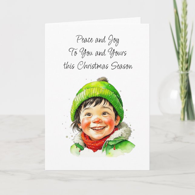 Carte Garçon elfique mignon Noël paisible (Devant)