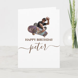 Carte Garçon en skateboard Joyeux Anniversaire
