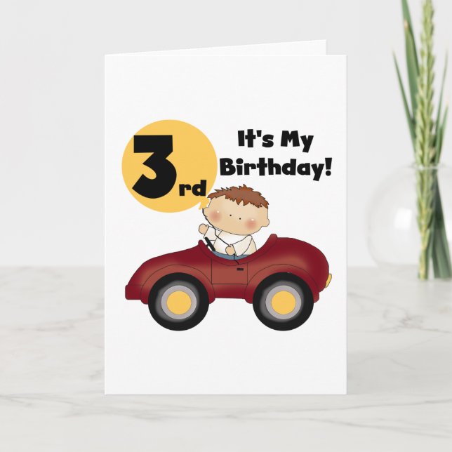 Carte Garçon en voiture rouge 3e anniversaire T-shirts e (Devant)